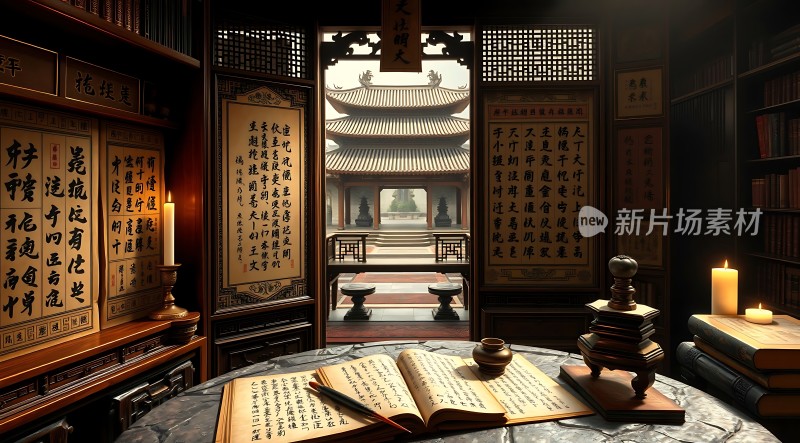 古风书房里的宁静时光
