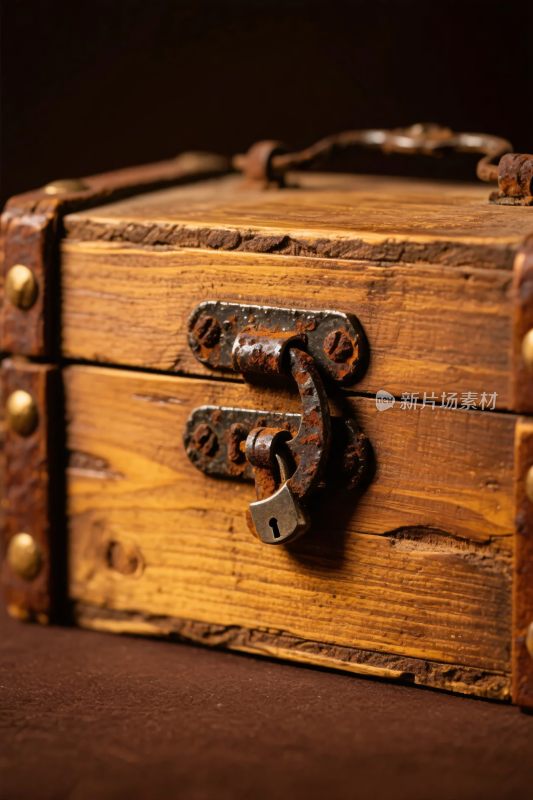 古旧木质箱子与金属锁具