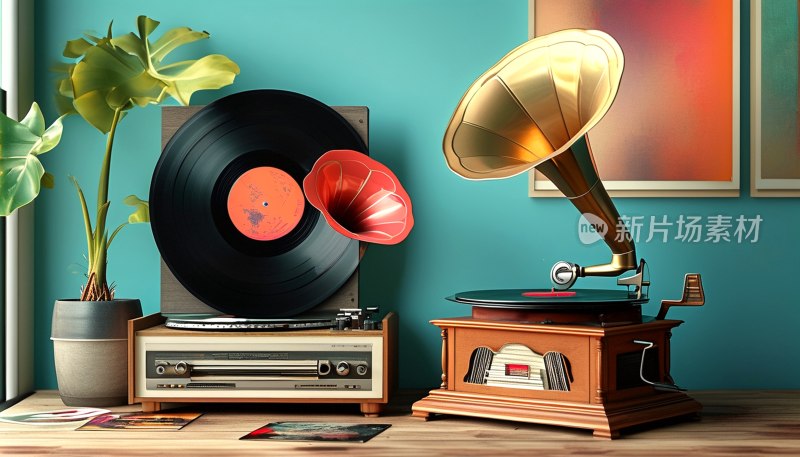 留声机怀旧插画