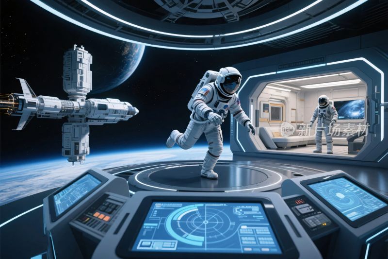 太空舱内宇航员场景