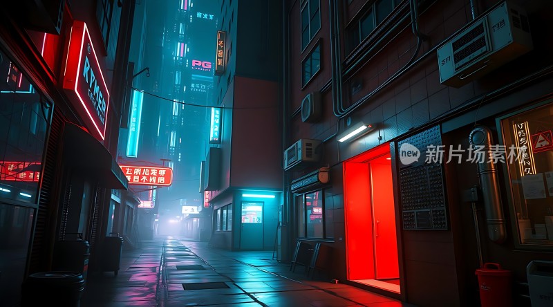 霓虹灯下的未来都市夜景