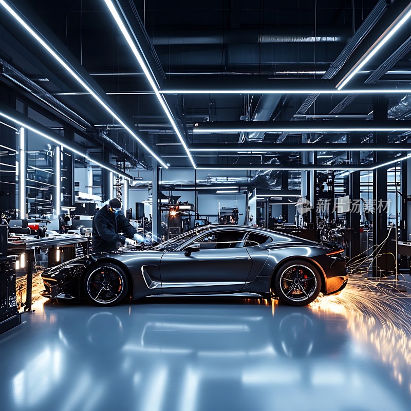 现代工厂工人焊接高性能跑车