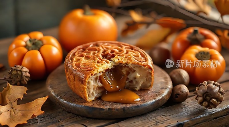 流心月饼配柿饼