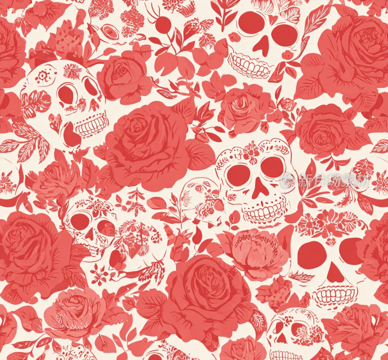 骷髅玫瑰图案背景