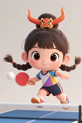卡通乒乓球小女孩