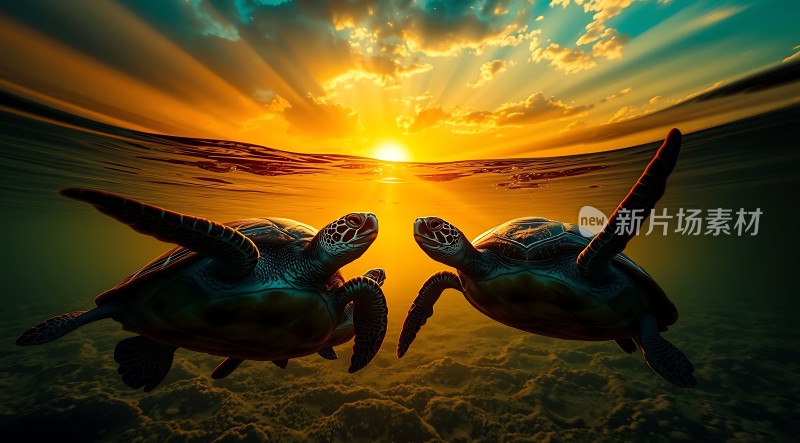 海龟共舞日落时