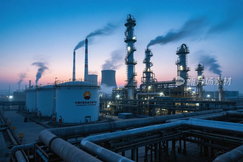 工业厂区烟囱夜景