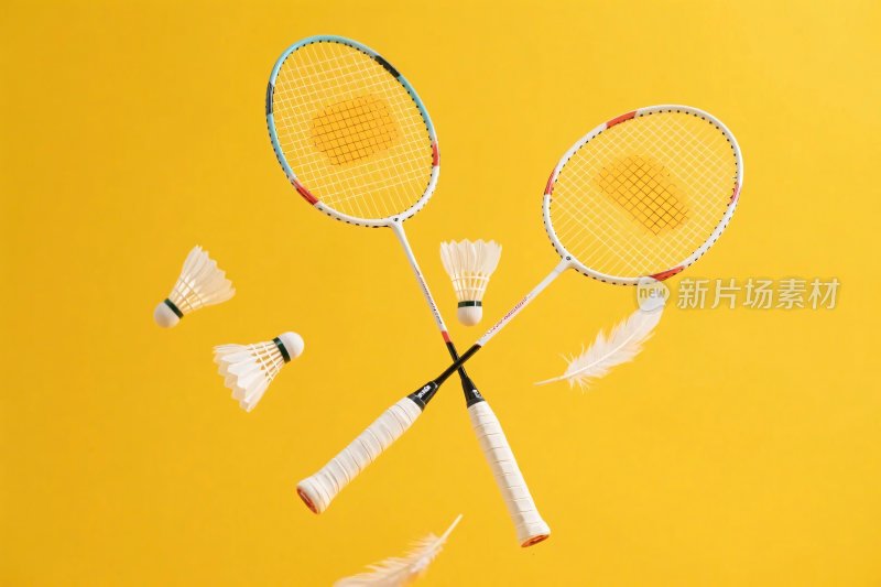 黄色背景羽毛球装备插画