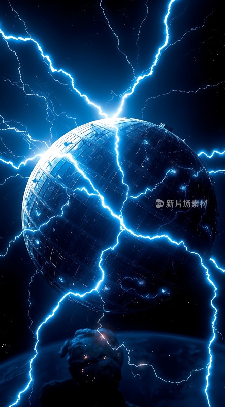 蓝色闪电环绕的神秘星球