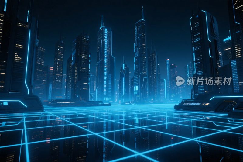 科幻未来城市夜景插画