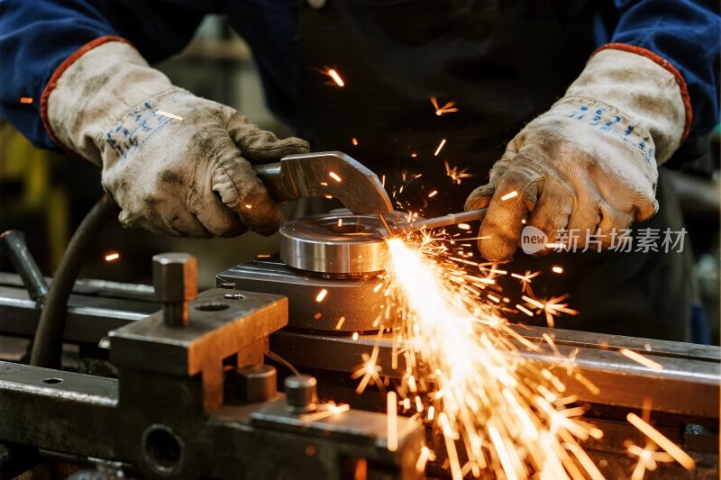 工人操作机器产生火花
