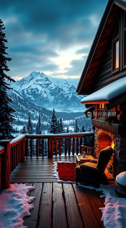 雪夜山居木屋温馨 fireplace