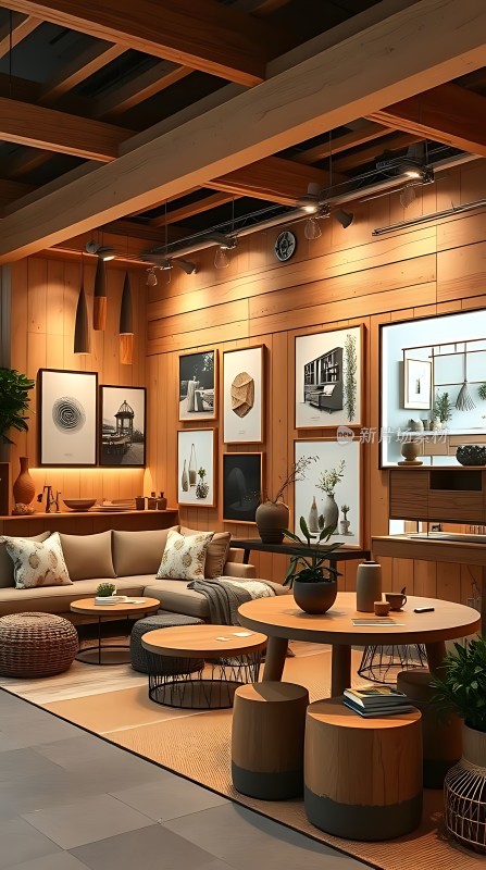 现代客厅设计温馨舒适木制家具与装饰画相得益彰