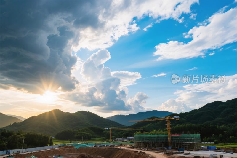 建筑工地日出景观