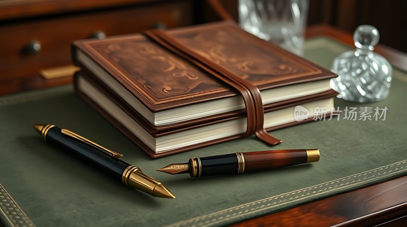 复古笔记本与钢笔