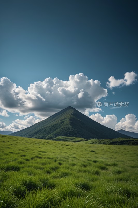 一大片草地一座高山清图片