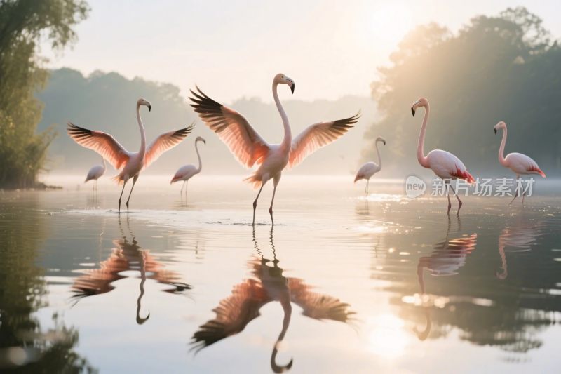 火烈鸟水域景观摄影