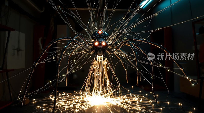 机械蜘蛛释放火花展现科技魅力