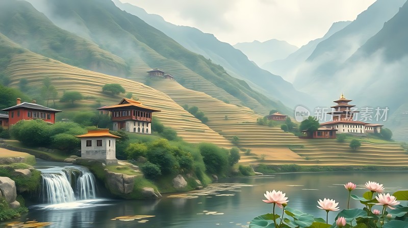 梯田小屋山水画卷