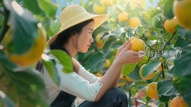 女孩果园采摘甜瓜夏日瓜田果瓜农水果丰收