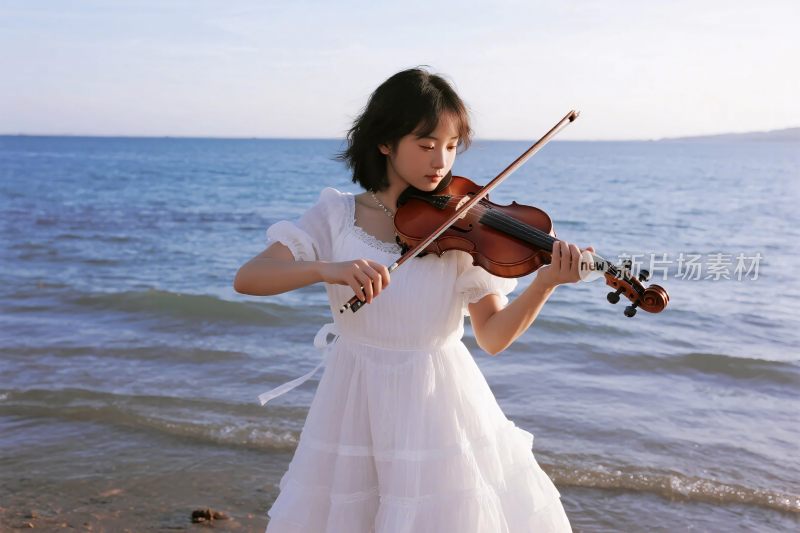 海边女孩拉小提琴