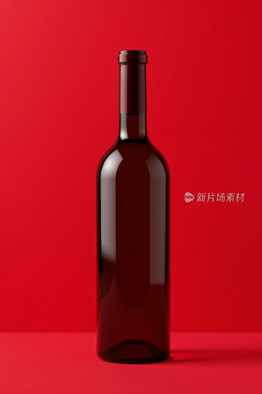 红色背景一瓶酒特写高清图片