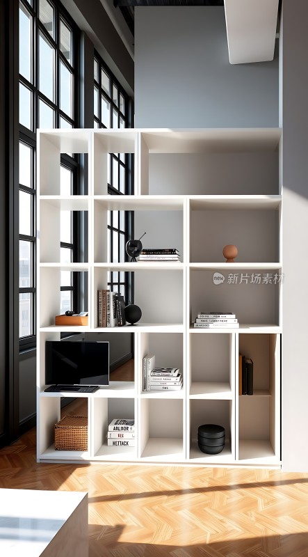 现代简约书架设计展示书籍与装饰品