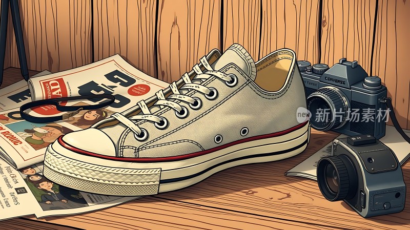 复古相机与经典帆布鞋的怀旧时光