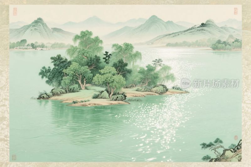 山水水墨风景插画