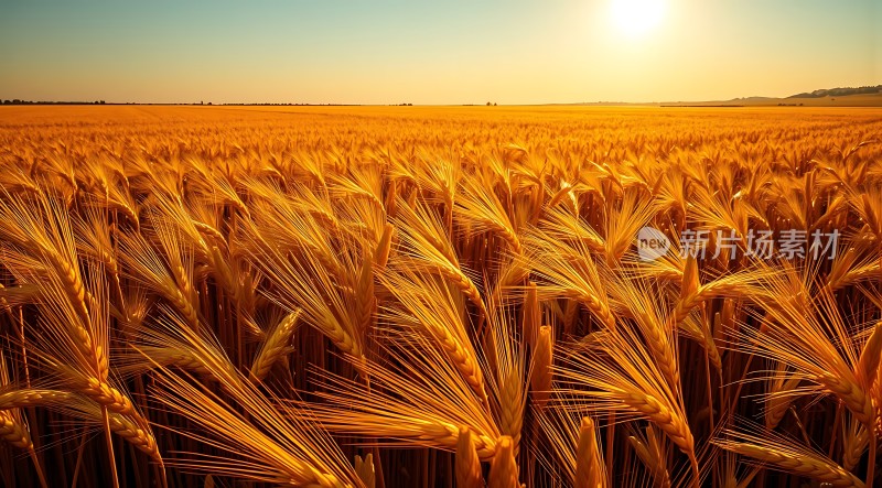 金色麦浪阳光下的丰收景象