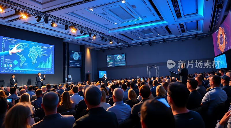 科技会议现场观众专注聆听演讲