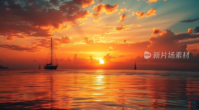 日落帆影映波光