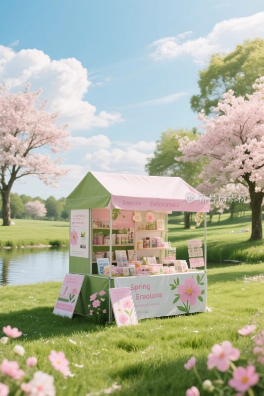 樱花湖畔粉色售卖亭