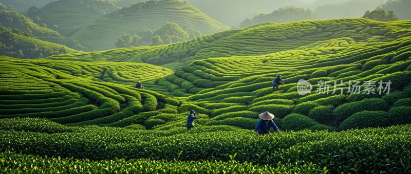 绿色茶园梯田生态农业观光基地自然风光美景