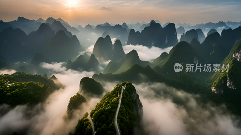 桂林山水照片山峰云海群山云雾缭绕自然风景