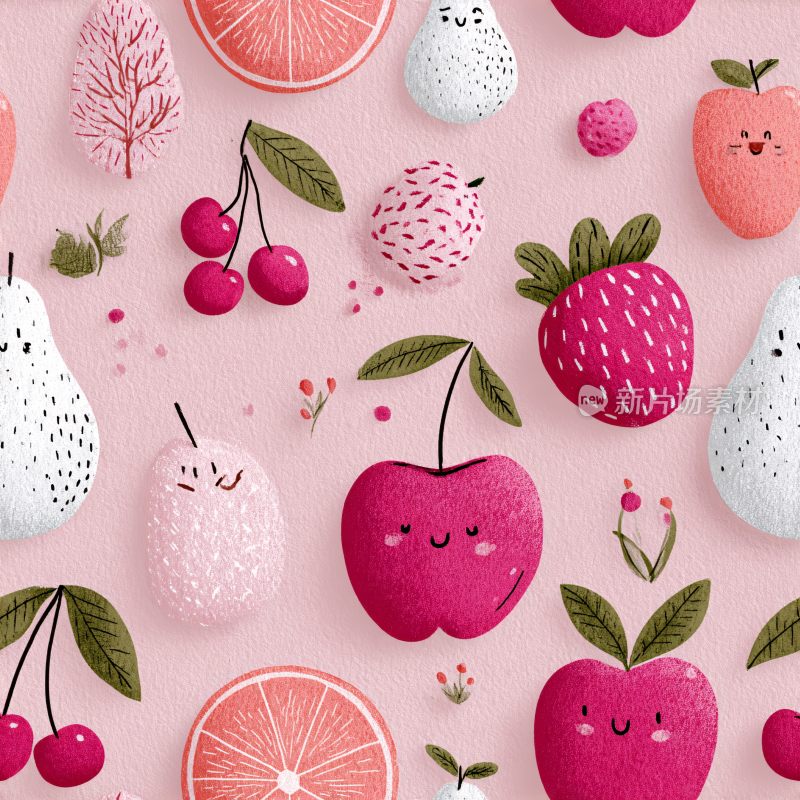 可爱水果插画图案