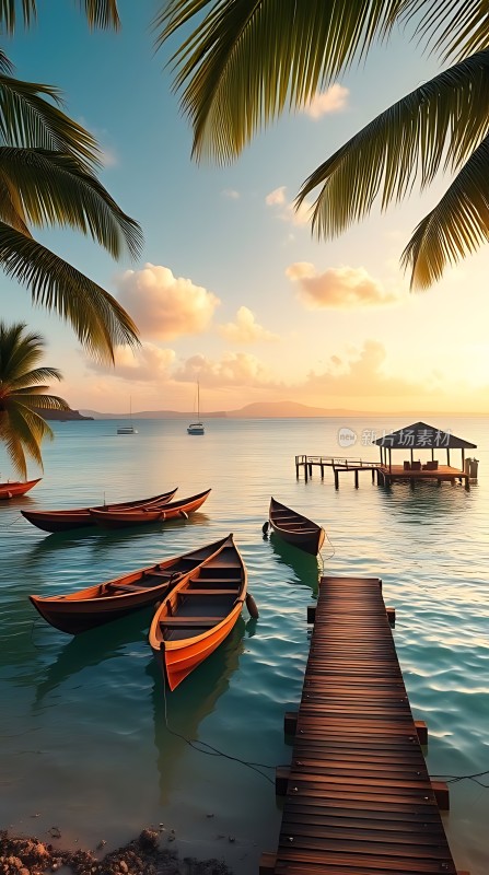 椰林小栈日落帆影