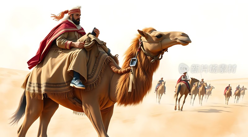 沙漠驼队穿越黄沙的旅程