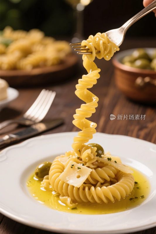 叉子挑起的螺旋意大利面