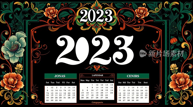 2023年日历华丽花卉设计精美排版