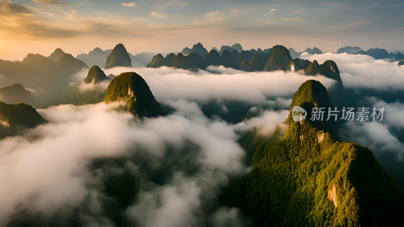 桂林山水照片山峰云海群山云雾缭绕自然风景