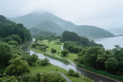 山间雨中的蜿蜒公路美景