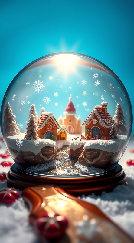 冬日童话世界雪景小屋与阳光共舞