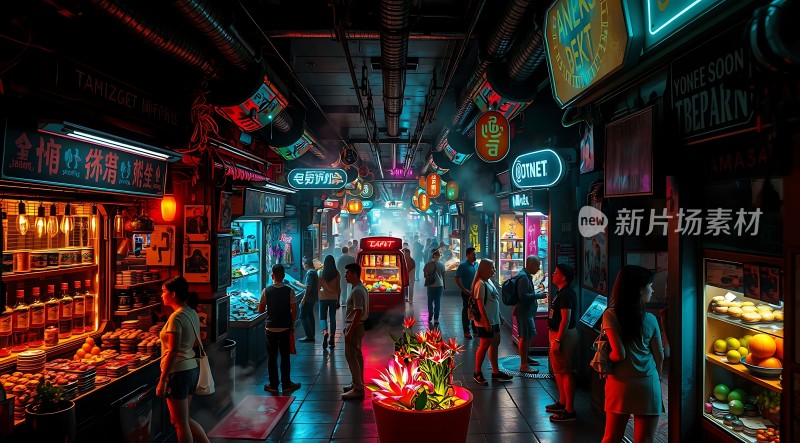 霓虹灯下的繁华夜市热闹非凡