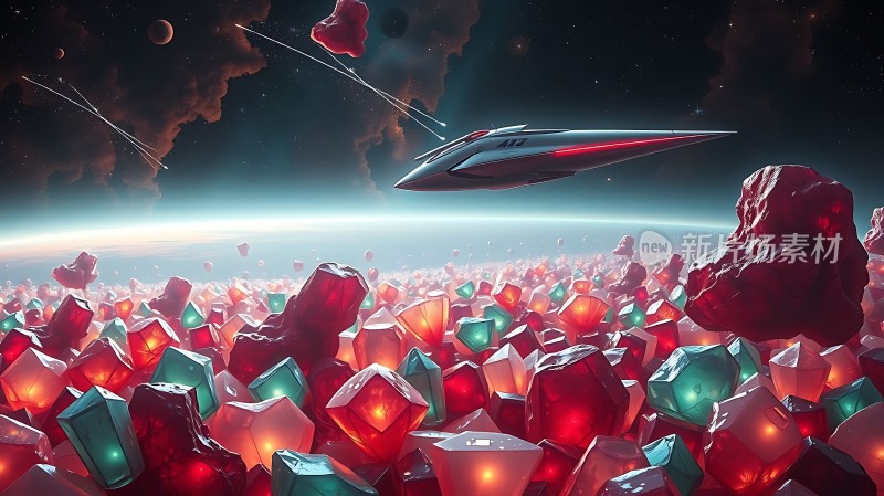 太空飞船与五彩宝石
