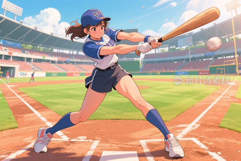 棒球运动员击球插画