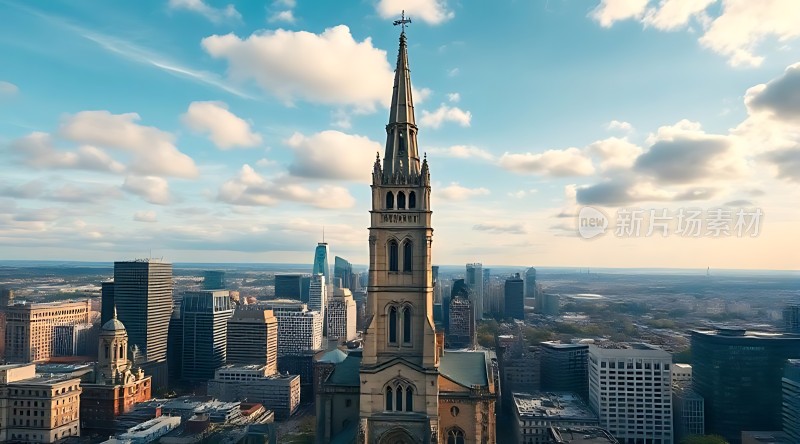 城市天际线与教堂尖塔