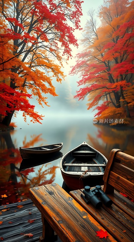 秋日湖畔静谧时光