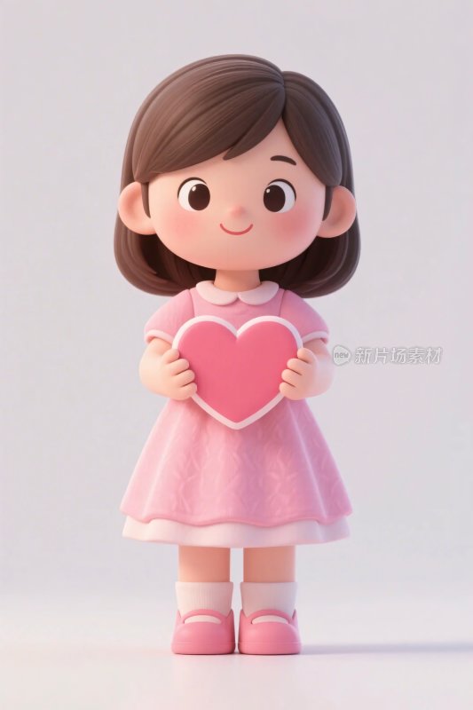 卡通小女孩抱爱心