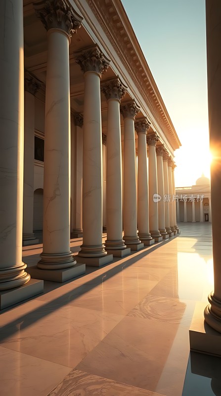 金色阳光下的宏伟建筑